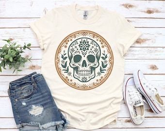 Bohemian Skull Shirt Short Sleeve Unisex T-Shirt Cool Gift for Her Boho Chic Spring Summer Fall Stylish Fashion Vintage Apparel