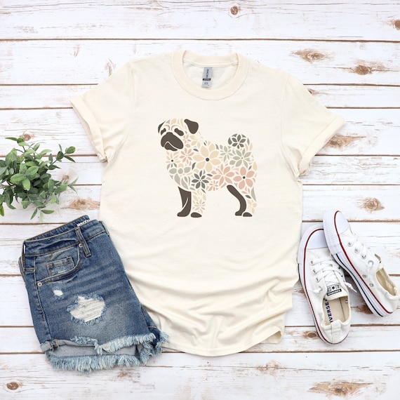 Bohemian Floral Pug Shirt Short Sleeve Unisex T-shirt Gift for Pug