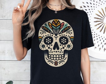 Vintage Bohemian Skull Shirt Short Sleeve Unisex T-Shirt Gift Retro Boho Apparel Spring Summer Fall Fashion Graphic Tee