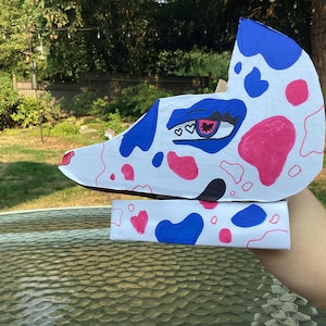 Pink and Blue paper dragon puppet