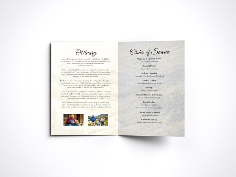Mountain Funeral Bundle Template, Nature Lover Celebration of Life