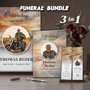 Motorcycle Funeral Program Sign Bundle, Men's Biker Memorial Canva Template, Digital Download