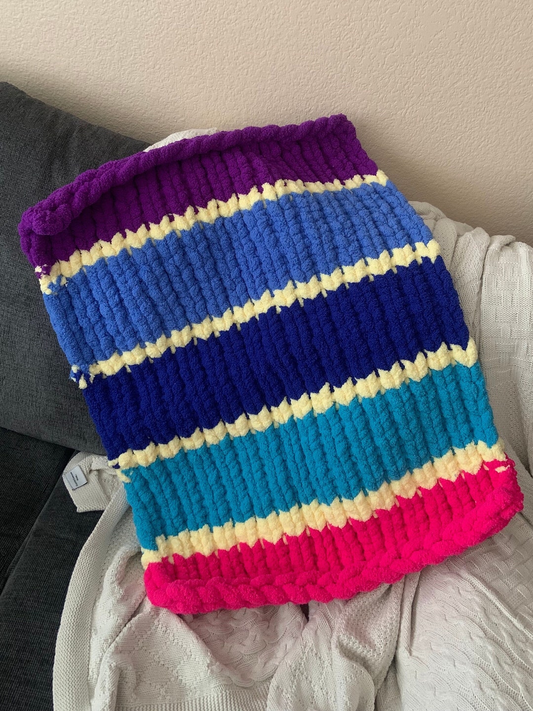 PREMADE Baby Blanket Hand Knit Chunky Blanket, Chunky Cable Knit Baby