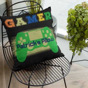 Spun Polyester Square Pillow, Personalized Gaming Controller Design, Cozy Gamer Room Decor, Perfect Gift for Video Game Enthusiasts