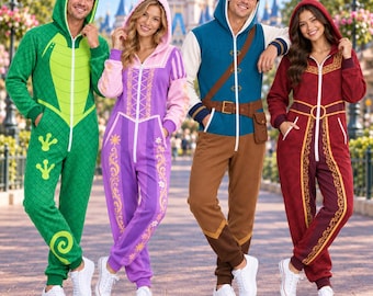 Disney Tangled Halloween Costume Jumpsuit, Rapunzel Flynn Rider Mother Gothel Pascal Cosplay Outfit, Halloween Fairytale Group Costume