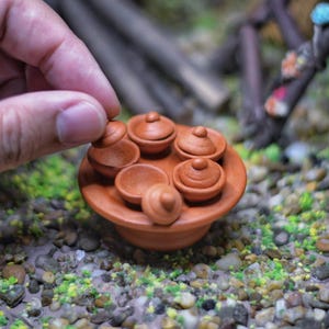 Miniature Pottery Tray of Thailand Cuisine: Vintage South Asian Style