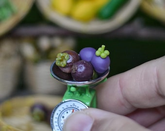 Miniature Clay Mangosteen, Dollhouse Tropical Food Prop