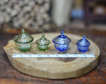 Miniature Glass Candy Dish with Lid, Tiny Dollhouse Apothecary