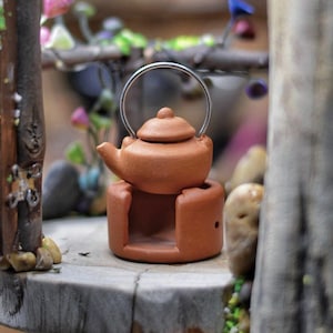 Miniature Steel Loop Pottery Kettle and Pottery Stove: Vintage South Asian Style