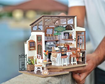 Miniature Cafe Diorama: 3D Wooden Puzzle or Assembled Fairy Display