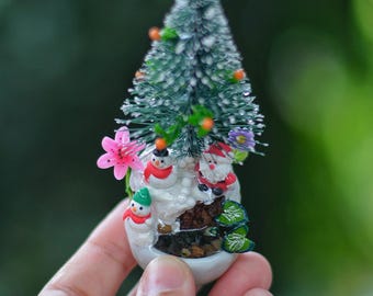 Miniature Clay Santa or Snowman Figurine: Dollhouse Christmas Decor