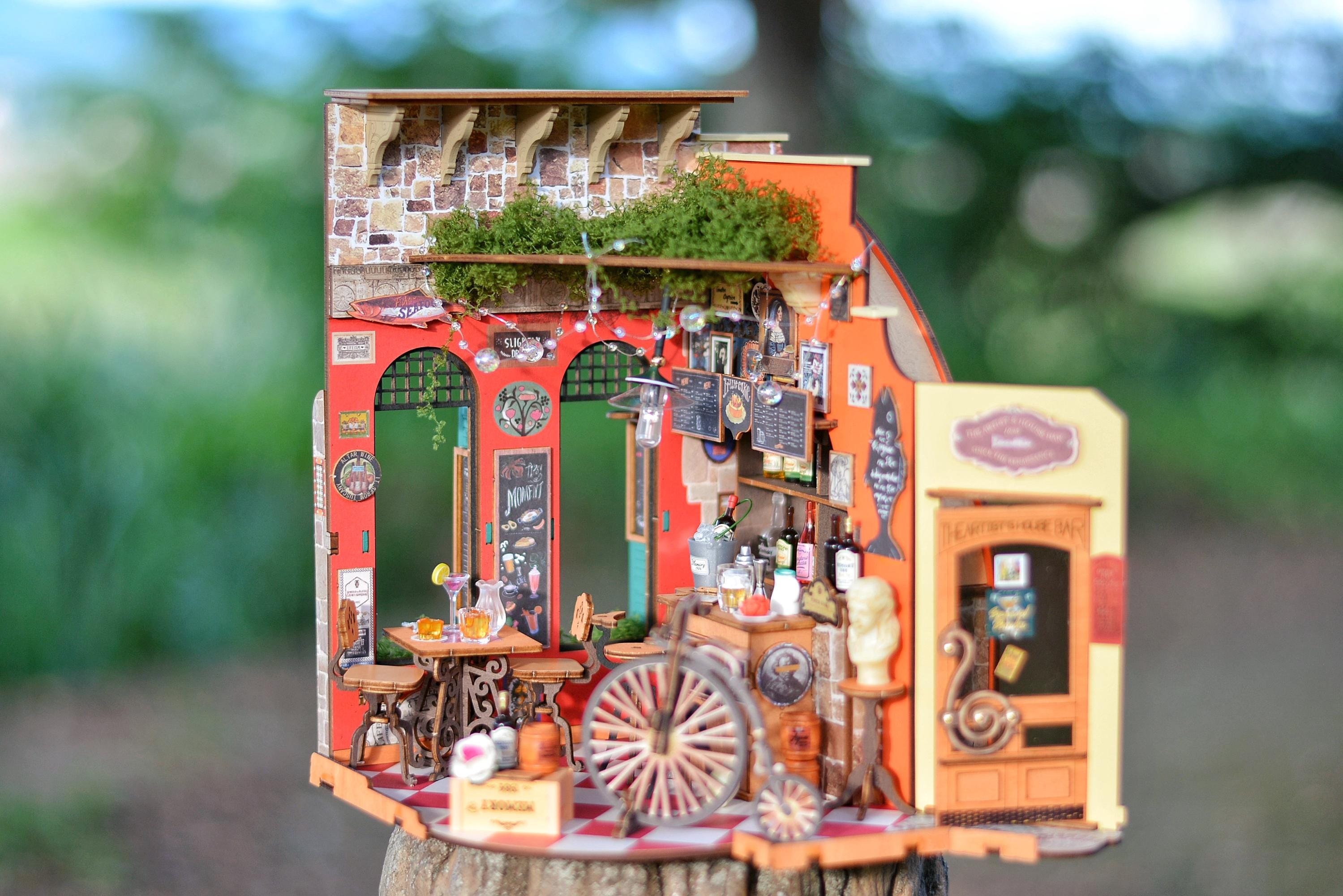 Miniature French Bistro Diorama: 3D Wooden Puzzle or Assembled