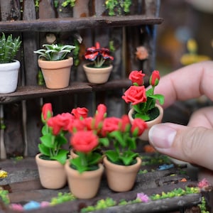 Handmade Clay Miniature Red Rose: Dollhouse Garden Decor