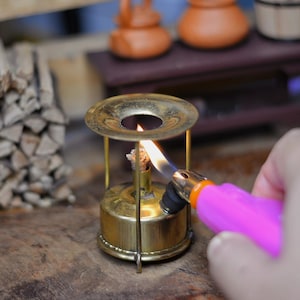 Miniature Oil Lamp Stove - Functional Kitchen Accessory, Vintage South Asian Style, Steel or Brass Mini Cookware for Kitchen Decoration