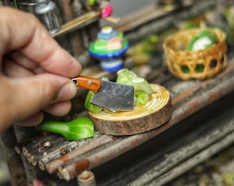 Miniature Steel Cleaver Knife with Wood Handle – Functional Mini Cookware – Real Food Cooking