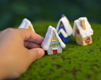 Miniature Snow Houses for Fairy Garden; Tiny Winter Village Cottages, Christmas & Holiday Terrarium Decor