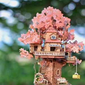 Miniature Tree House Diorama, Realistic Fairy Garden Display: Based on Finished Goods (3D wooden puzzle) or Assembled IAMIN Decor