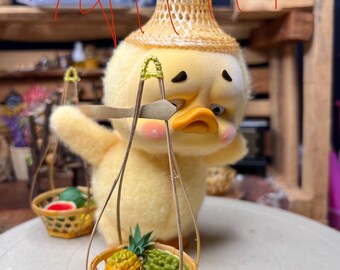 ミニチュア竹かご（持ち運び用ポール付き）、ヴィンテージアジアン