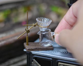 Miniatura de cafeteira de filtro, acessório para barista em miniatura