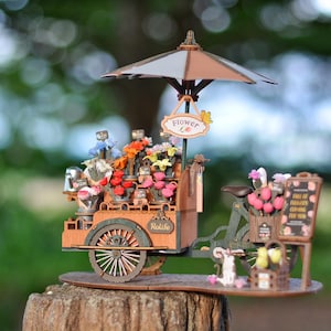 Miniature Flower Cart Bicycle Diorama Scene, Realistic Fairy Display: Based on Finished Goods (3D wooden puzzle) or Assembled IAMIN Decor