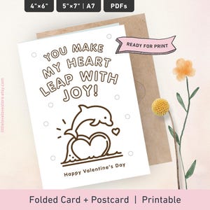 Valentinstag Malkarte für Kinder mit süßen Delfin | Spaß Klassenzimmer Aktivitäten DIY Kit | Handgemachte Karten zum Valentinstag | Sofortdownload
