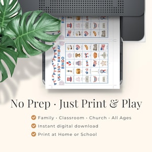 a bingo card printed on a printer, with a plant on the left side of the image.