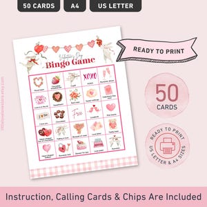Valentines Bingo Game Printable, 50 Unique Bingo Cards, Valentine&#39;s Day Party Games Kids Valentine&#39;s Classroom Activity, Instant Download