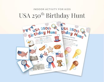 Patriotic Scavenger Hunt Game Printable Classroom Party Activity Kids Educational Summer Celebration America 250th Anniversary