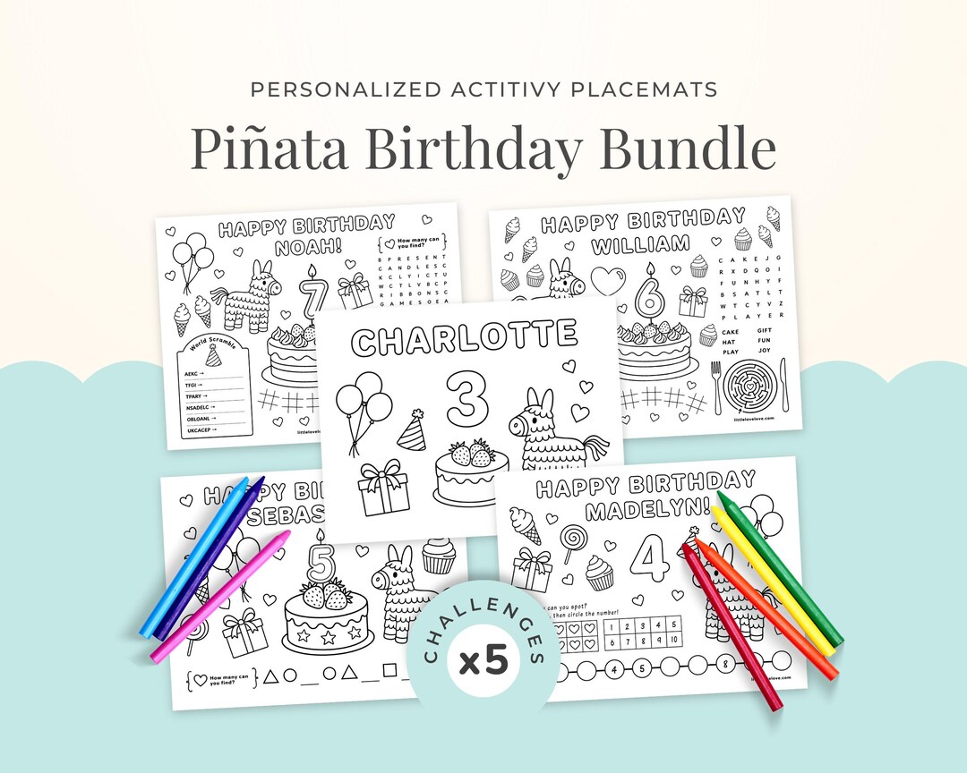 Birthday Placemat for Kids: Editable Name & Age - 5 Coloring Sheets ...