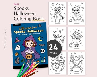 Halloween Coloring Pages Kids Activity Book Printable Worksheets Children Party Favor Download Digital Goodie Bag Gift Kawaii Monster