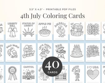 Patriotic Coloring Cards America 250th Birthday Celebration July 4th Kids Activity Instant Download
