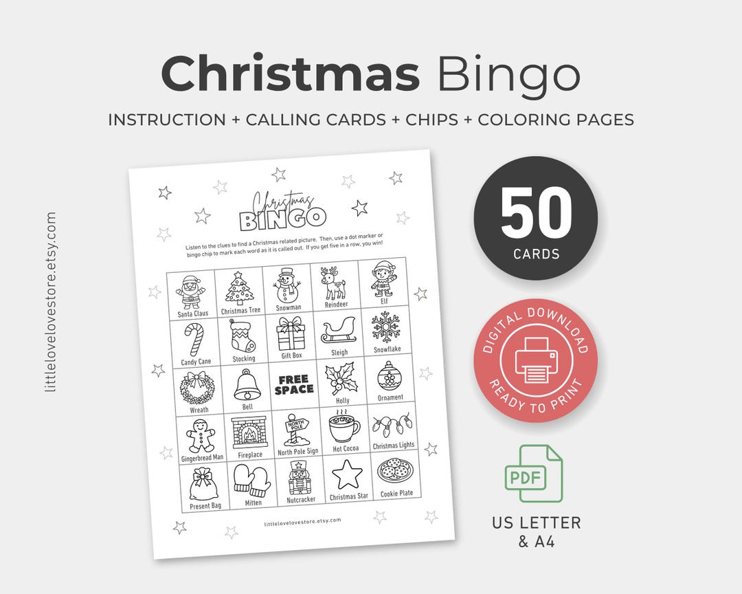 50 Christmas Bingo Cards Printable for Christmas Party Game, Classroom ...