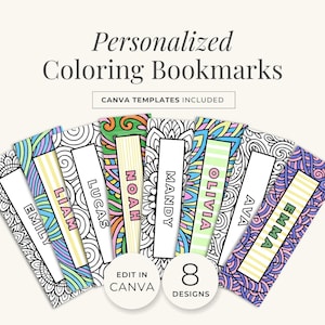 Bookmark Template Canva Personalized Name Bookmarks DIY Handmade Gift Student Teacher Reward Book Lover Present Library Program Activity