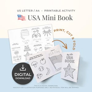 Minilibro del 250 aniversario de EE. UU., actividades para colorear con temática patriótica e historia estadounidense, revista de bolsillo para niños, manualidad para el Día de los Caídos (descarga digital).