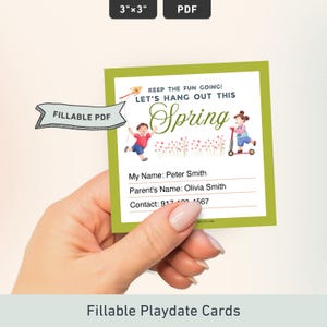 Cartões de encontro para crianças com preenchimento para férias de primavera, cartão de visita para crianças, modelo de cartão de contato para o fim da escola, cartão de contato