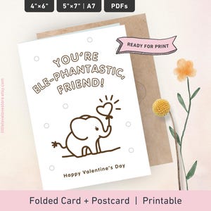 Tarjeta para colorear de San Valentín con bebé elefante, tarjeta para el día de San Valentín para compañeros de clase, kit de manualidades para actividades de San Valentín para niños, regalo para hija