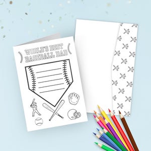 Biglietti d'auguri per papà fatti in casa dai bambini, biglietti da colorare per la festa del papà, tema "Miglior papà del baseball al mondo", perfetti come regali per la festa del papà, H051