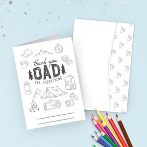 Cartes de voeux pour papa faites maison par enfants, thème camping à colorier pour la fête des pères heureux, papa, super cadeaux de fête des pères et d'anniversaire, H051