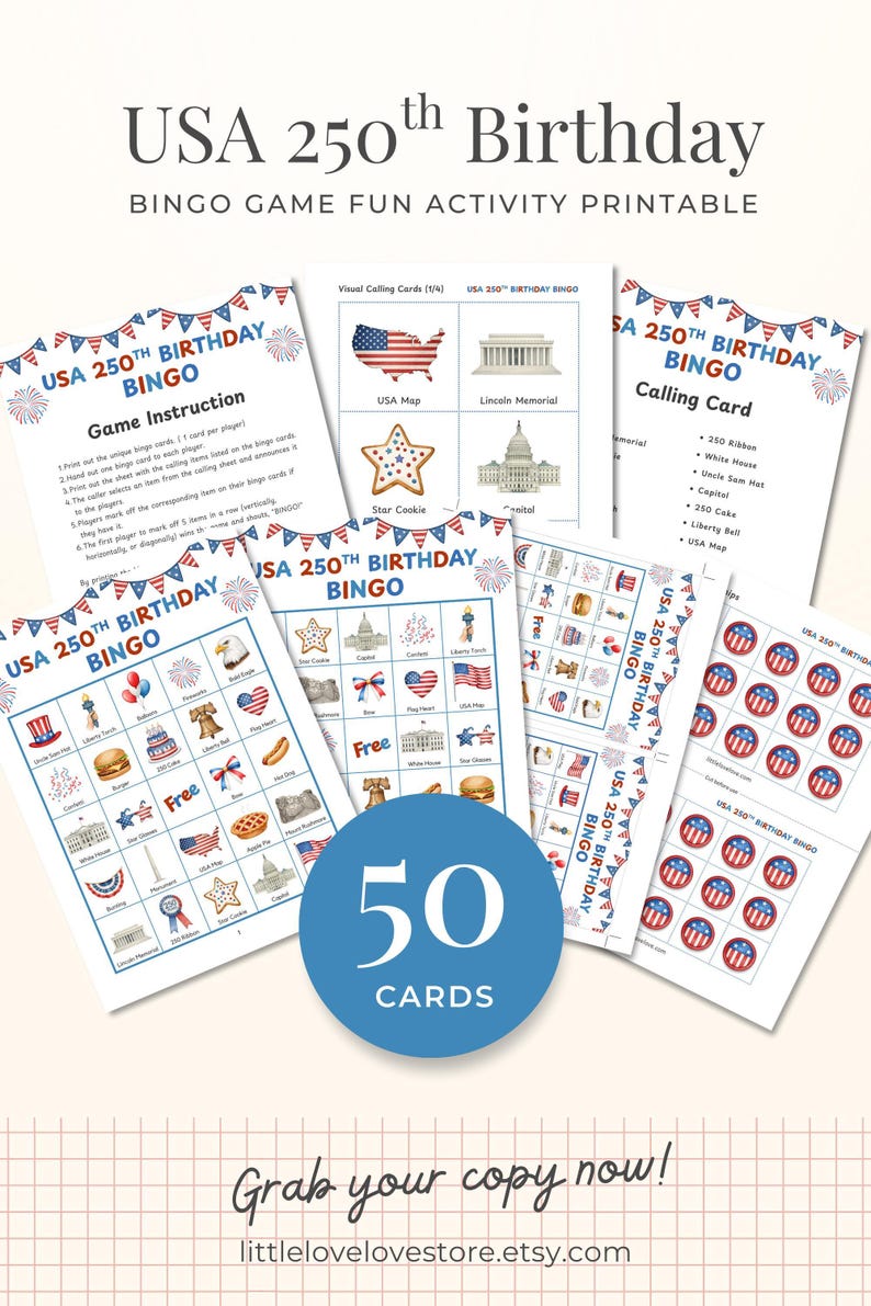 a set of 50 usa themed birthday cards