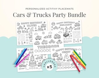 Car Truck Transportation Birthday Party Idea Corjl Template Edit Name Personalized Age Candle Coloring Puzzle Game Table Activity Placemat