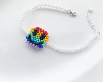 Handcrafted Rainbow Smiley Face Bracelet
