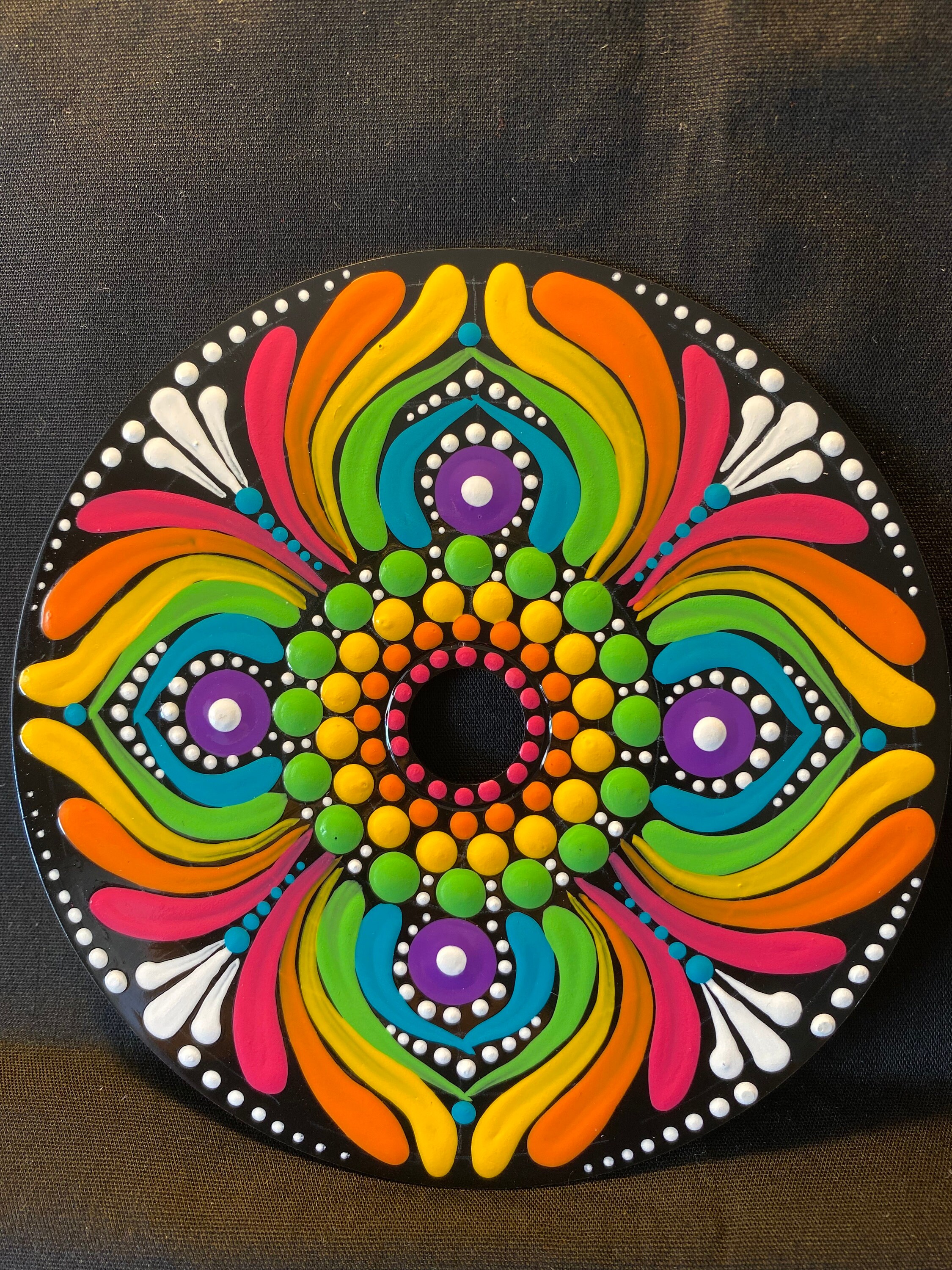 【中古】 Cancion Mandala Coba Hand Painted Mandala on Recycled CD - Bright Rainbow - Etsy