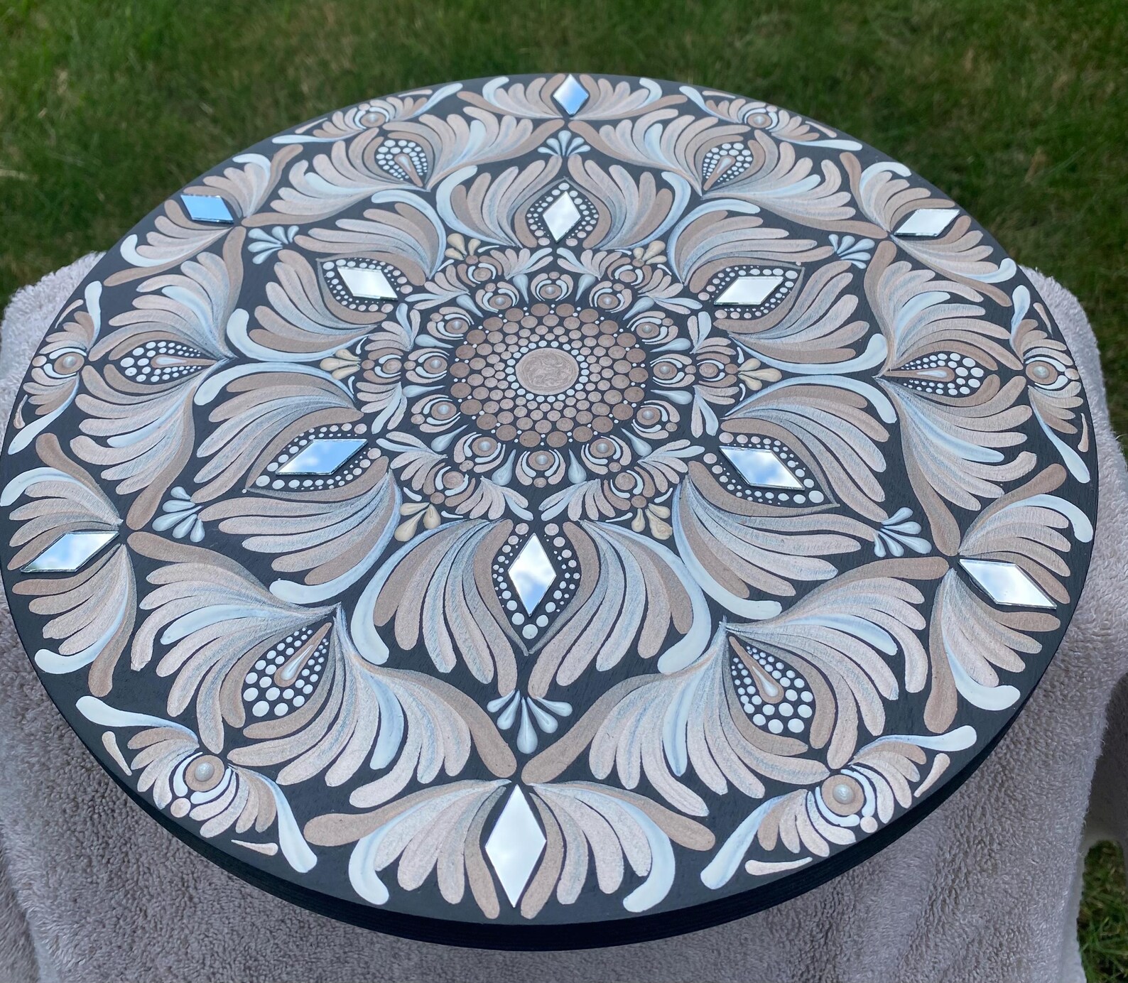 12” Handpainted Mandala Chocolate Pearl Etsy