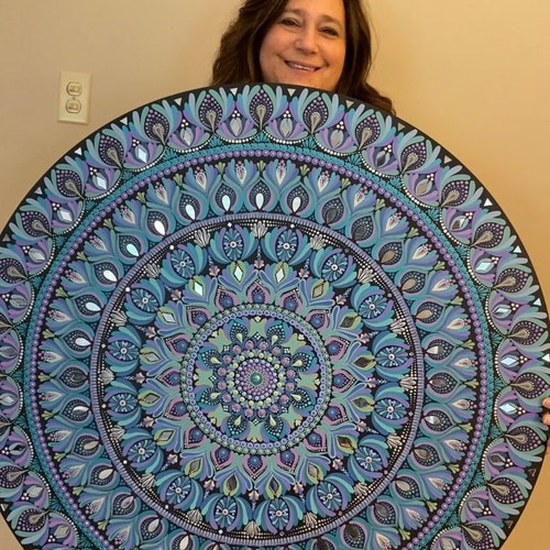 Hand Painted Mandala on Recycled CD - Bright Rainbow - Etsy