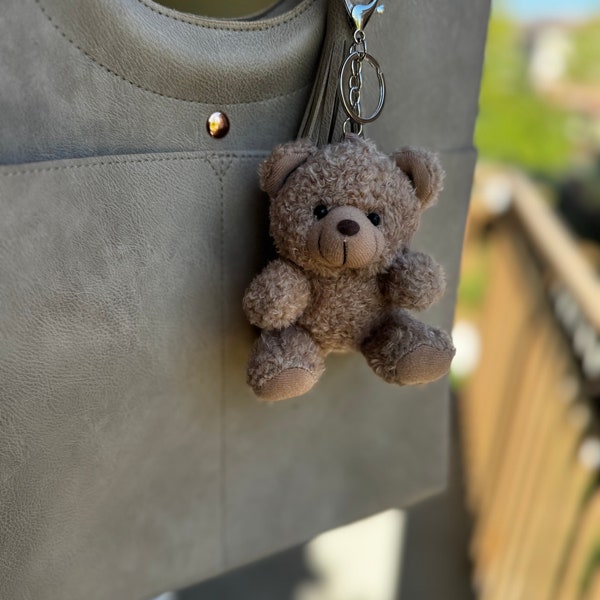Cute Mechanical Teddy Bear Keychain With Wristband – Black Cartoon Animal Keyring