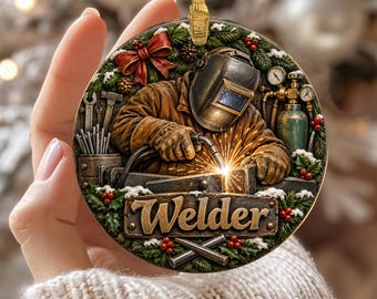Welder Christmas Ornament, Welding Gift, Metal Worker Gift, Fabricator Ceramic Ornament, Tradesman Holiday Keepsake