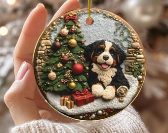 Bernedoodle Christmas Ornament, Bernedoodle Dog Lover Gift, Dog Mom Gift, Pet Lover Ceramic Ornament, Christmas Keepsake