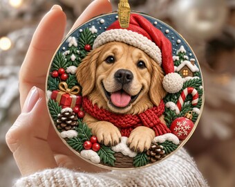 Golden Retriever Christmas Ornament, Golden Dog Lover Gift, Dog Mom Ceramic Ornament, Family Dog Holiday Keepsake