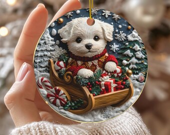 Dog Christmas Ornament, Dog Lover Gift, Pet Lover Christmas Decor, Ceramic Dog Holiday Keepsake, Cute Animal Gift Idea