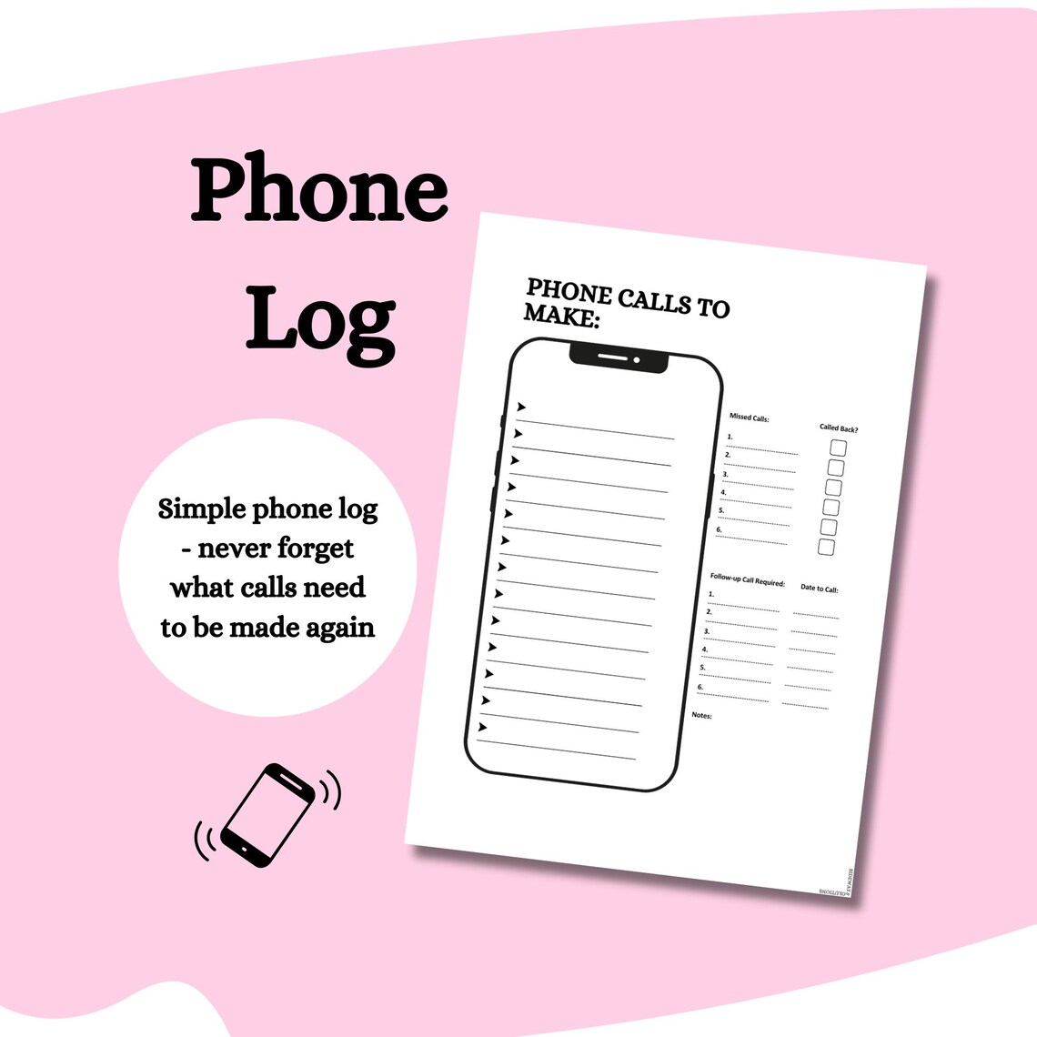 Phone Log Phone Call Tracker Phone Calls to Make Organise Phone Call ...